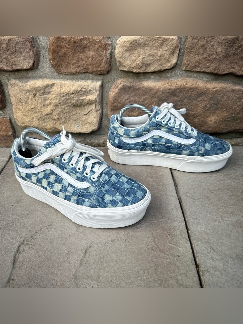 Vans Womens Size 8.5 Old Skool Stackform Woven Denim Skate Shoes Sneakers Mens 7